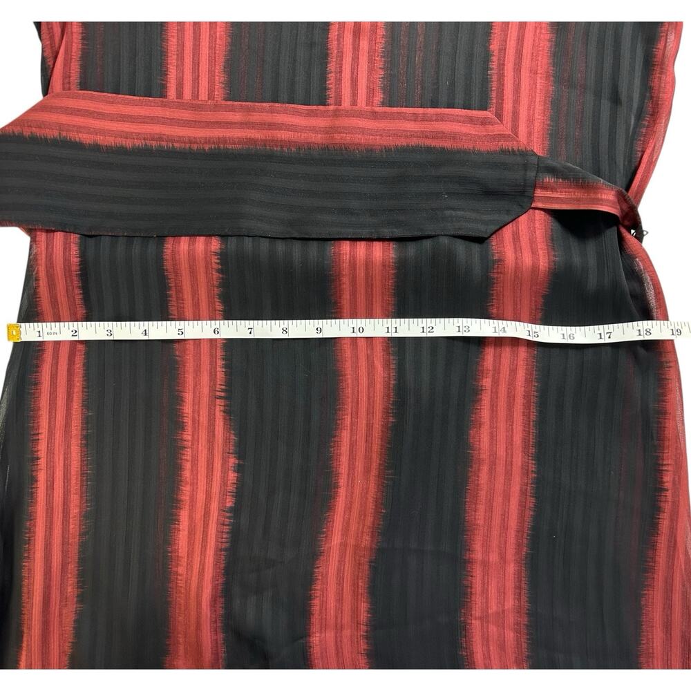 NEW BCBGMAXAZRIA S Sheer Stripe Ombre Midi Dress V-Neck Tie Waist Removable Belt - Picture 11 of 14